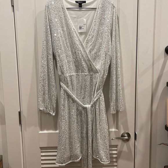 Forever 21+ silver sequin faux wrap party dress - Picture 1 of 7